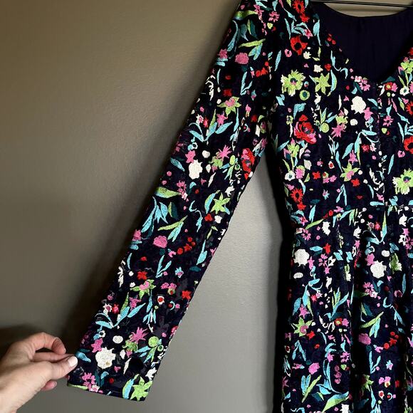 SALONI Florence Playsuit Size 6 Navy Blue Floral Embroidered Silk Long Sleeve - Picture 14 of 16